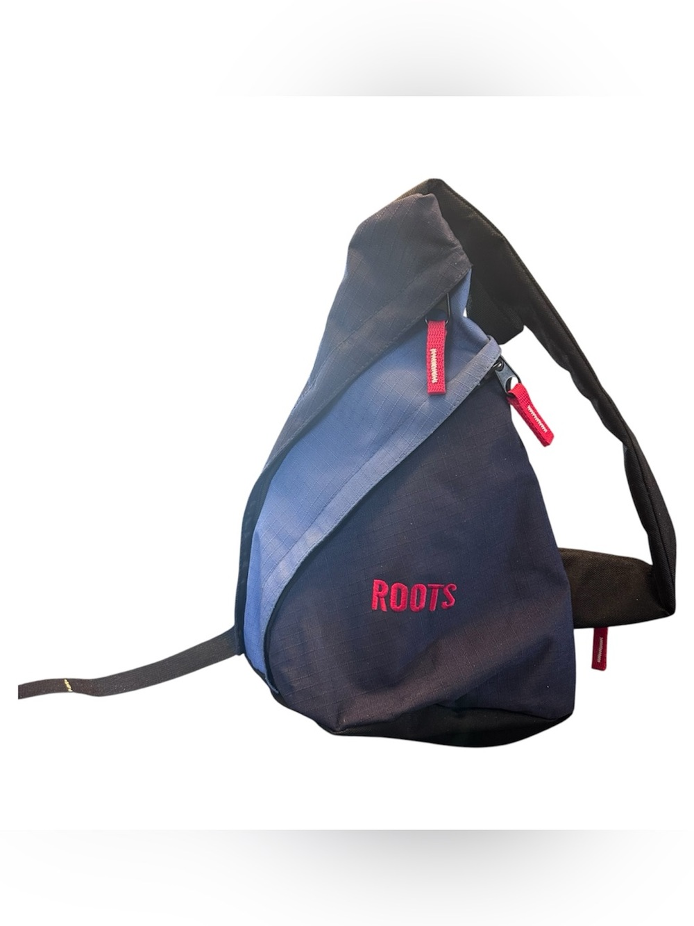 Roots Sling Backpack Crossbody Bag Navy Blue Red Logo Adjustable Strap